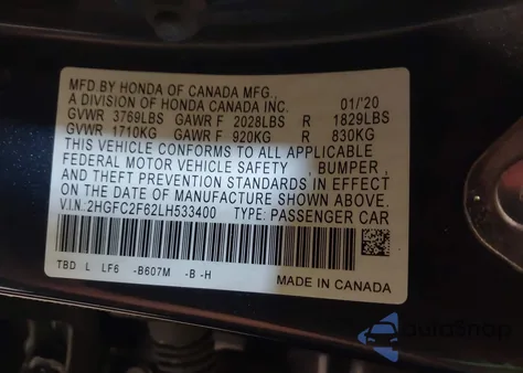 2020 Honda Civic Lx from USA, damaged, VIN 2HGFC2F62LH533400